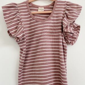 NWOT Little Road Co Flutter Sleeve Pink Stripe Tee